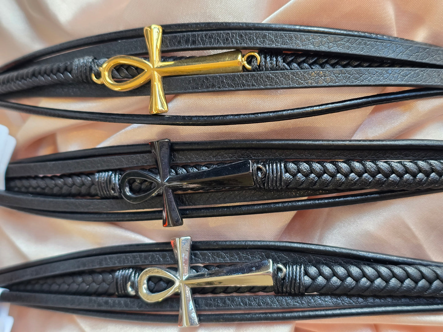 Bracelet simili cuir "croix d'Ankh"