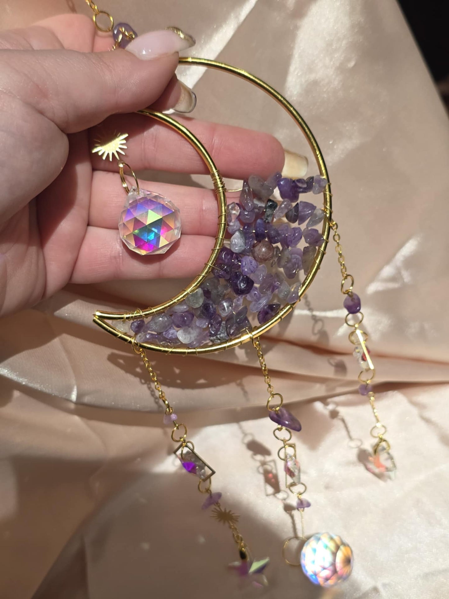 Mobile en améthyste avec Lune et Cristal 47cm