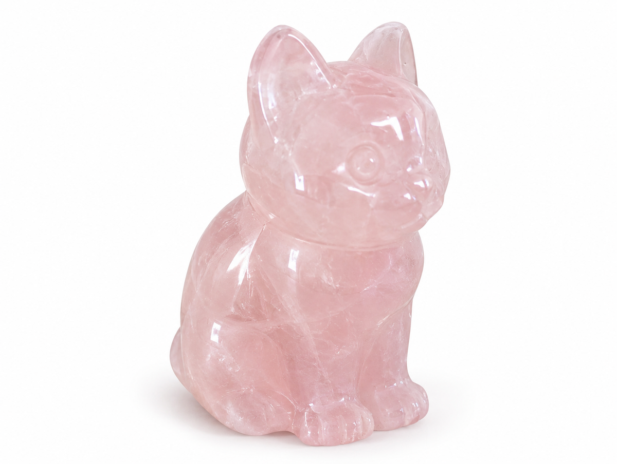 Chat en Quartz Rose – 5 cm