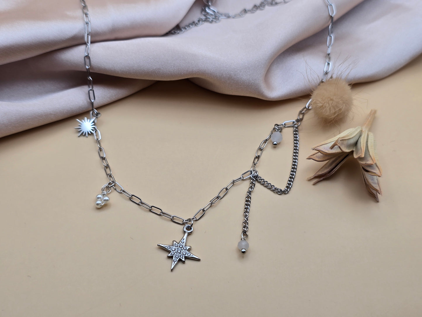 Collier étoile argenté multi-chaînes