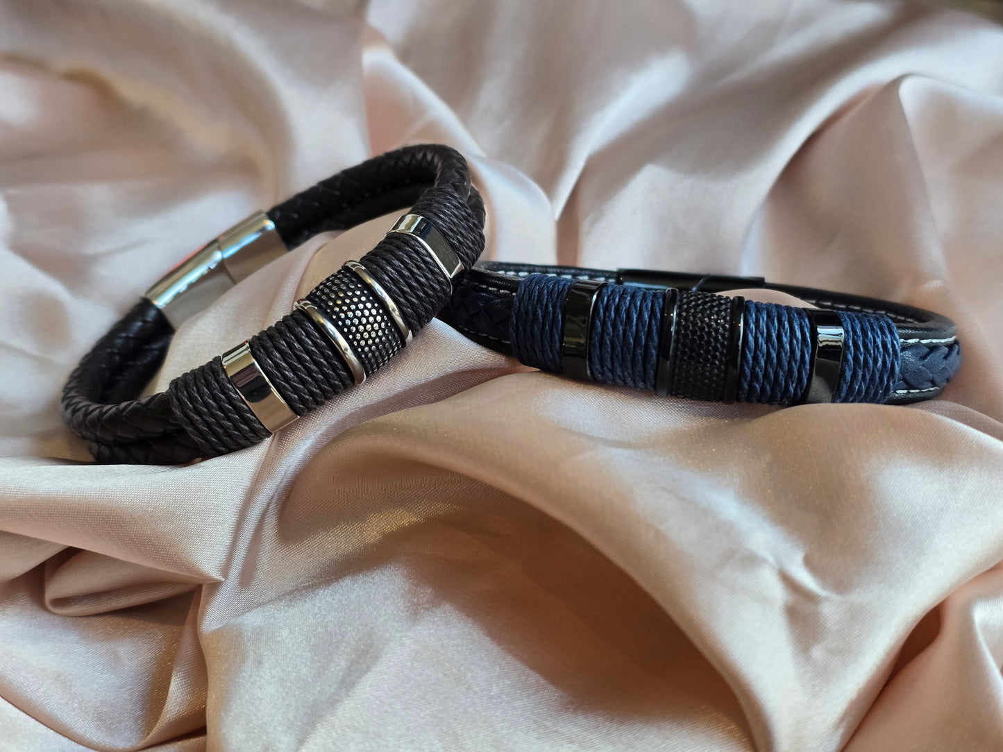 Bracelet cuir bleu foncé ou marron