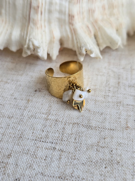 Bague breloque agate blanche