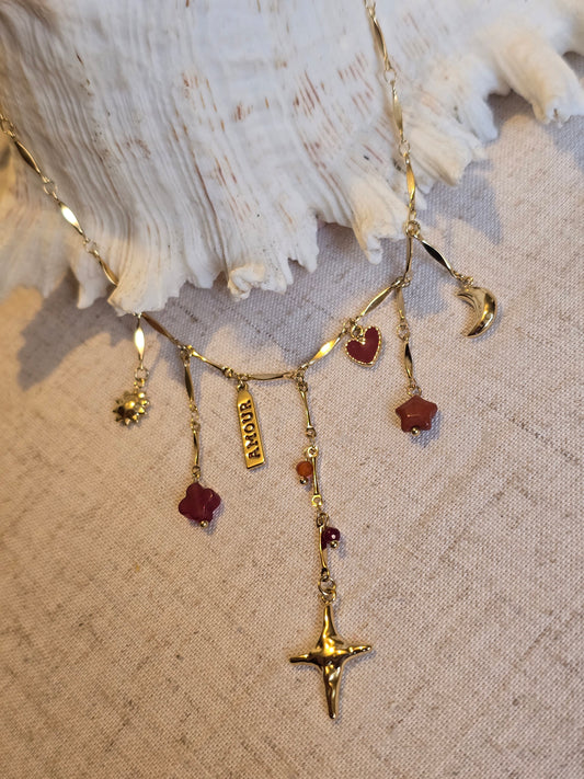 Collier Étoile & Jaspe Rouge – Acier inoxydable