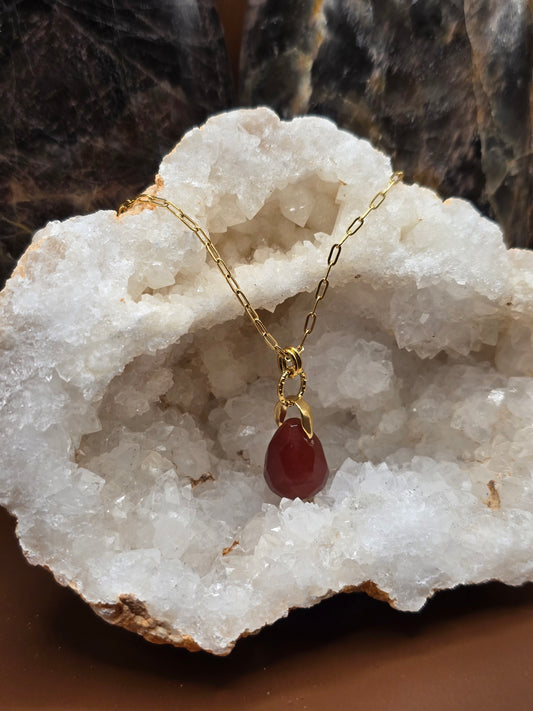 Collier pierre en goutte Cornaline – Acier inoxydable