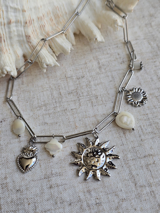 Collier breloque argenté nacre