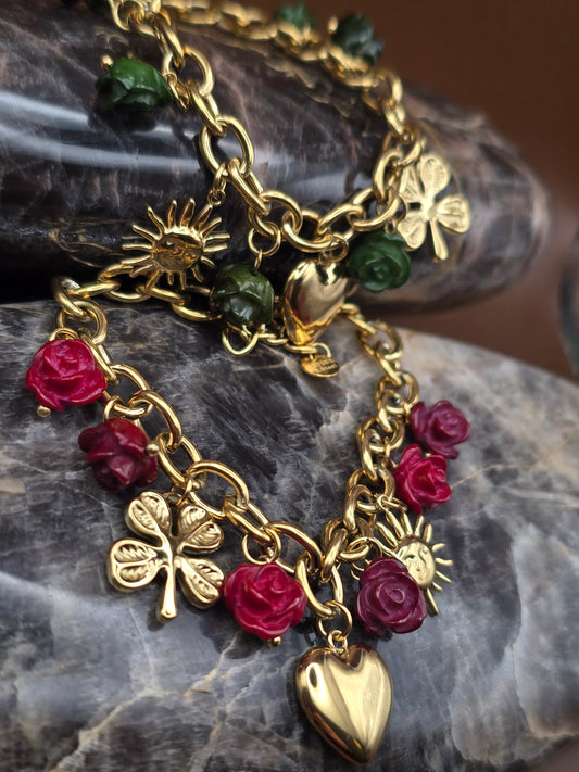 Bracelet Jaspe Rouge & Breloques