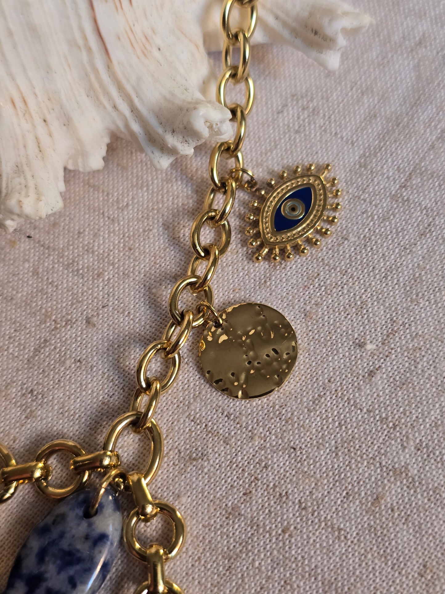 Collier Cascade Protectrice – Œil de Nazar & Sodalite –