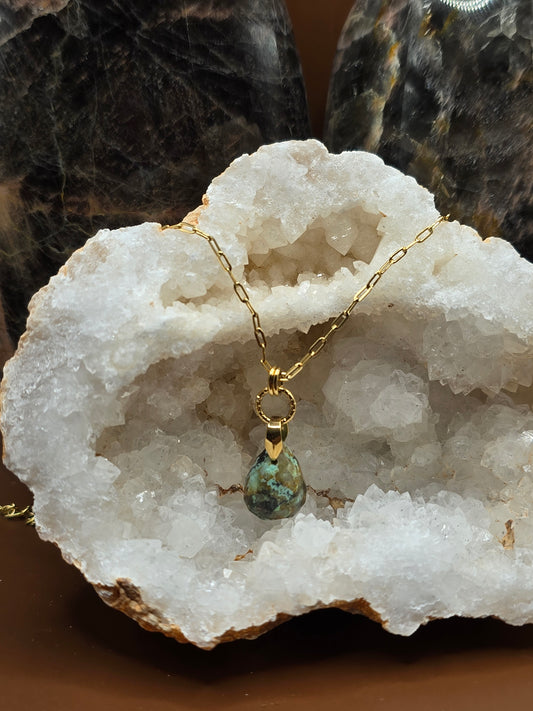 Collier pierre en goutte Turquoise Africaine – Acier inoxydable
