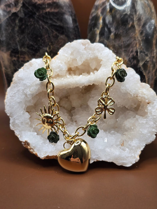 Collier Aventurine & Cœur – Acier inoxydable