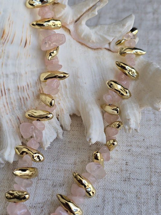 collier coquillage quartz rose