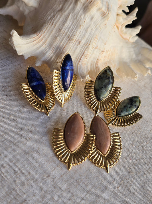 Boucles d'oreilles Aurore Mystique — Labradorite, Pierre de Soleil ou Lapis Lazuli