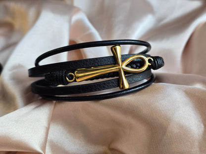 Bracelet simili cuir "croix d'Ankh"