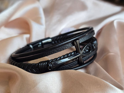 Bracelet simili cuir "croix d'Ankh"