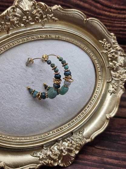 🌿 Boucles d'oreilles Créoles Naïa – Aventurine & Turquoise Africaine