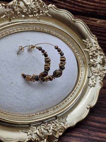 🤎 Boucles d'oreilles Créoles Naïa – Œil de tigre