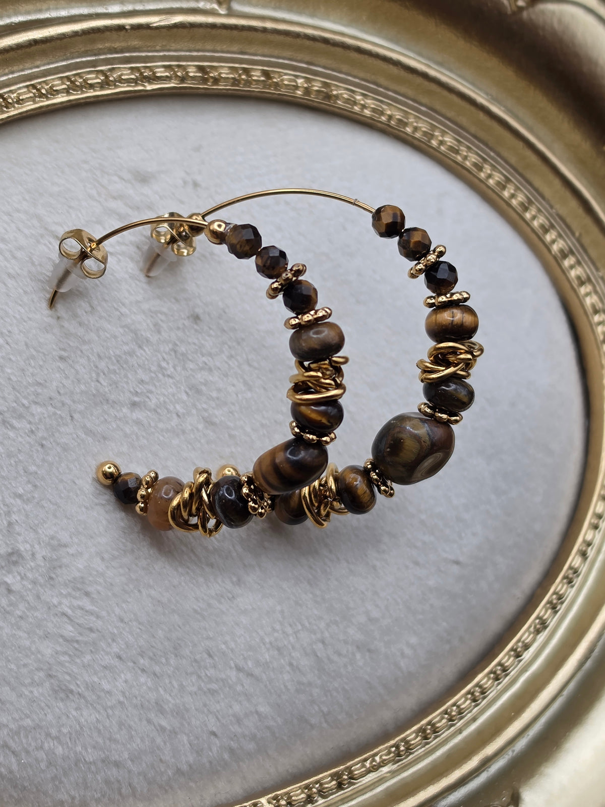 🤎 Boucles d'oreilles Créoles Naïa – Œil de tigre
