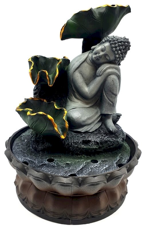 Fontaine Résine Bouddha Couché sur Genou & Cascade 28cm