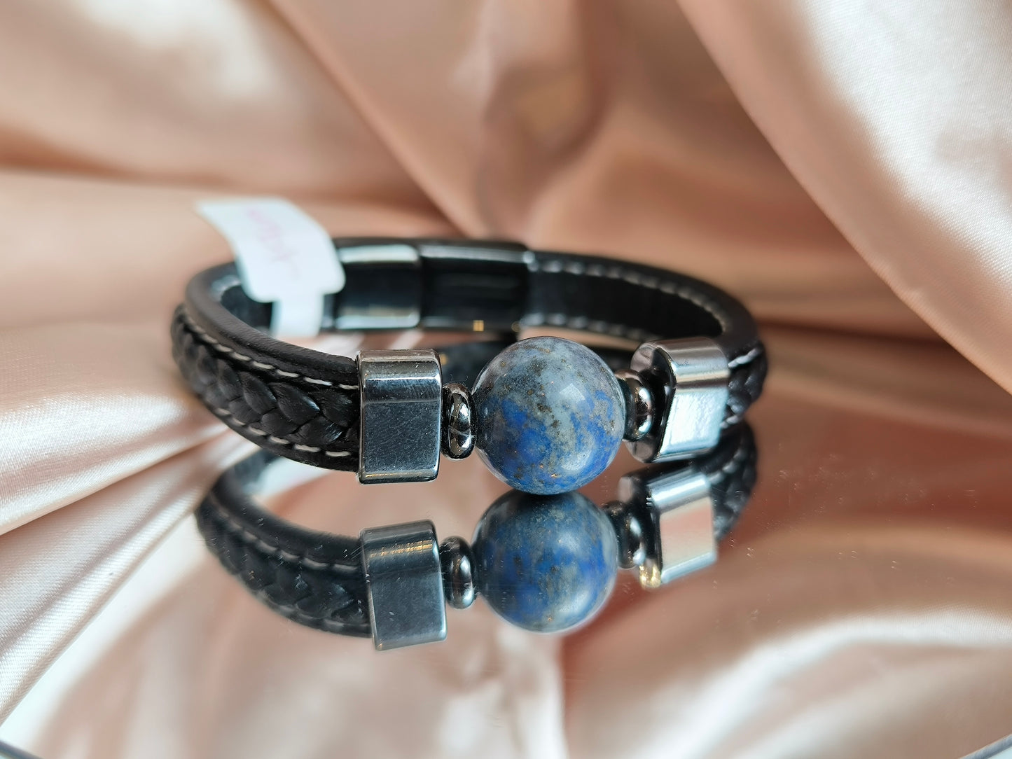 Bracelet simili cuir lapis lazuli