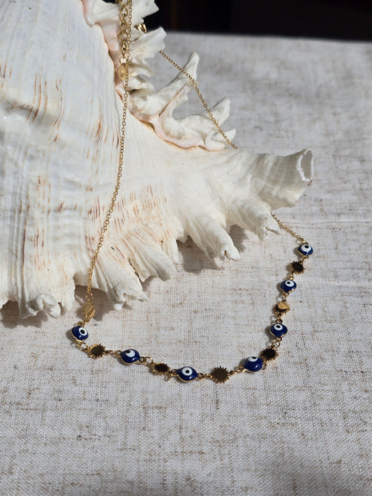 collier en acier inoxydable doré , oeil de nazar , longueur ajustable , pour femme , résistant à l'eau