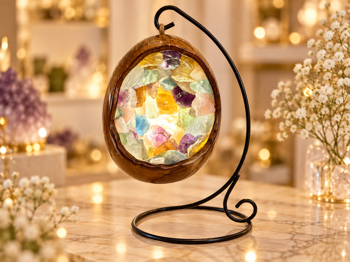✨ Lampe Œuf en Fluorine Naturelle – Violette ou Multicolore