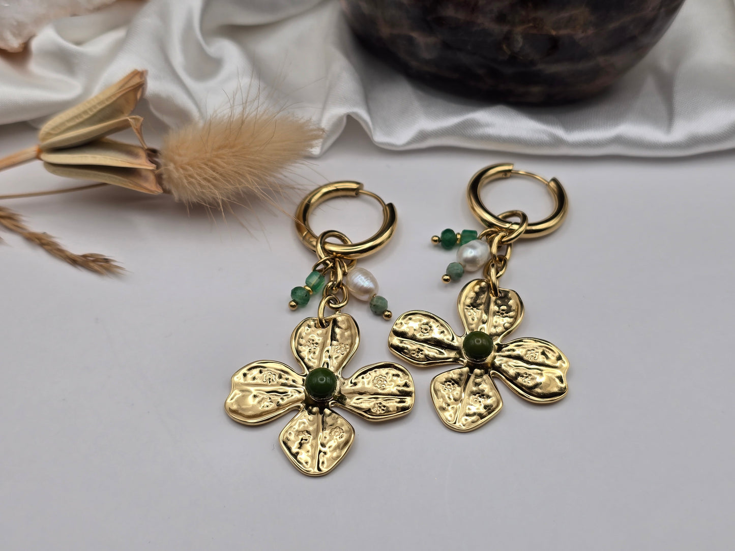 Boucles d’oreilles “Fleur Bohème” – Pierres naturelles