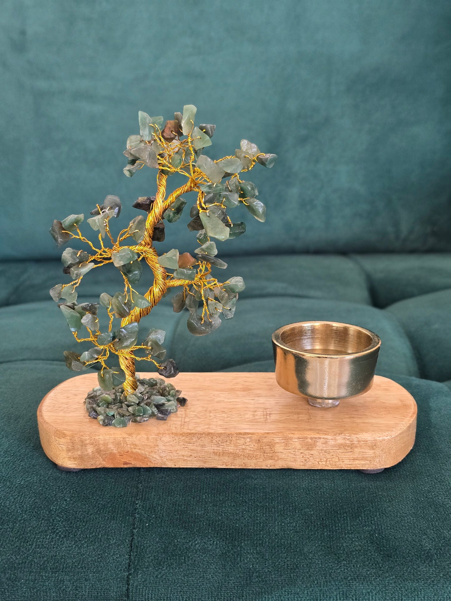 Arbre du Bonheur avec bougeoir en pierres naturelles au choix