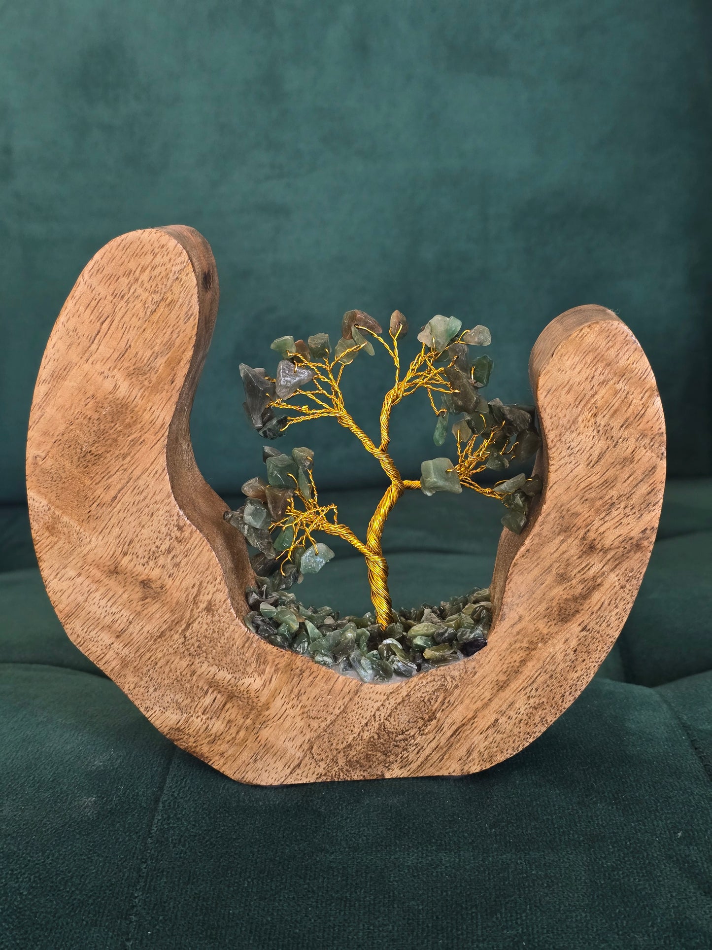 Arbre du Bonheur sur décor en bois – Pierres naturelles au choix