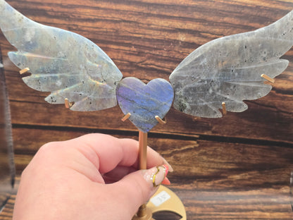 Ailes & Cœur en Labradorite sur Socle