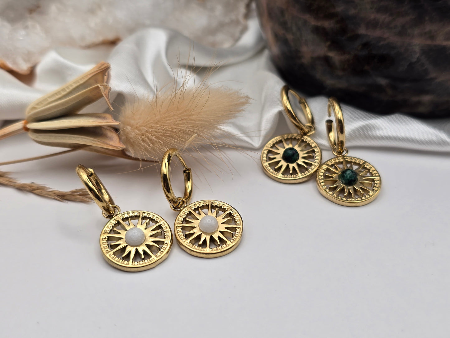 Boucles d’oreilles “Soleil & Pierre Naturelle”