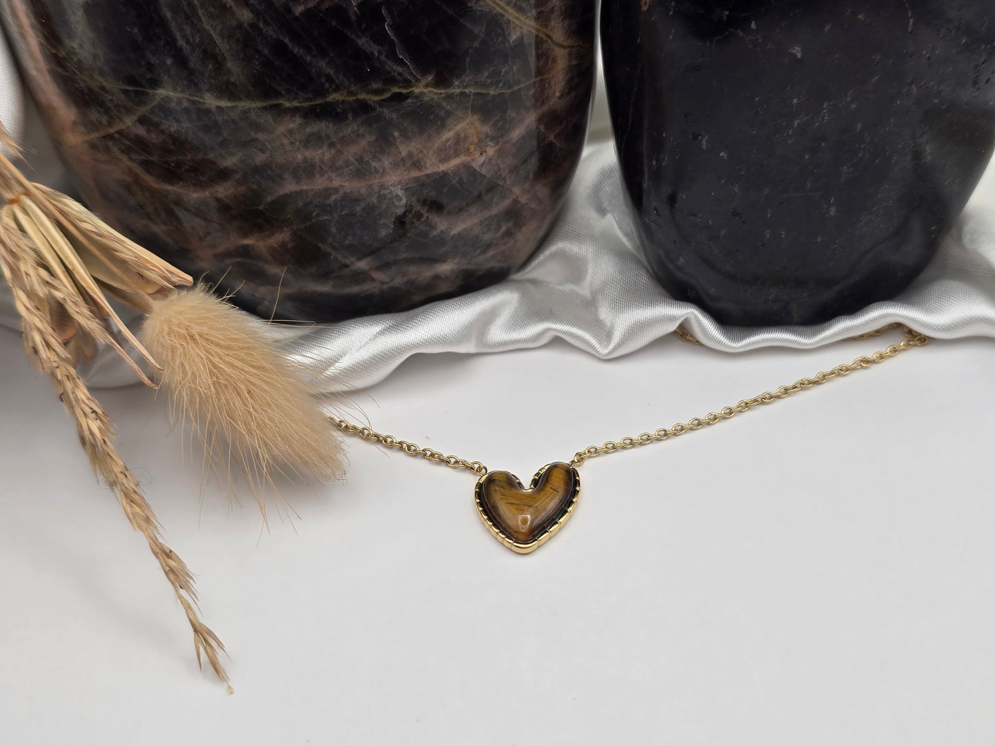 Collier coeur pierres naturelles