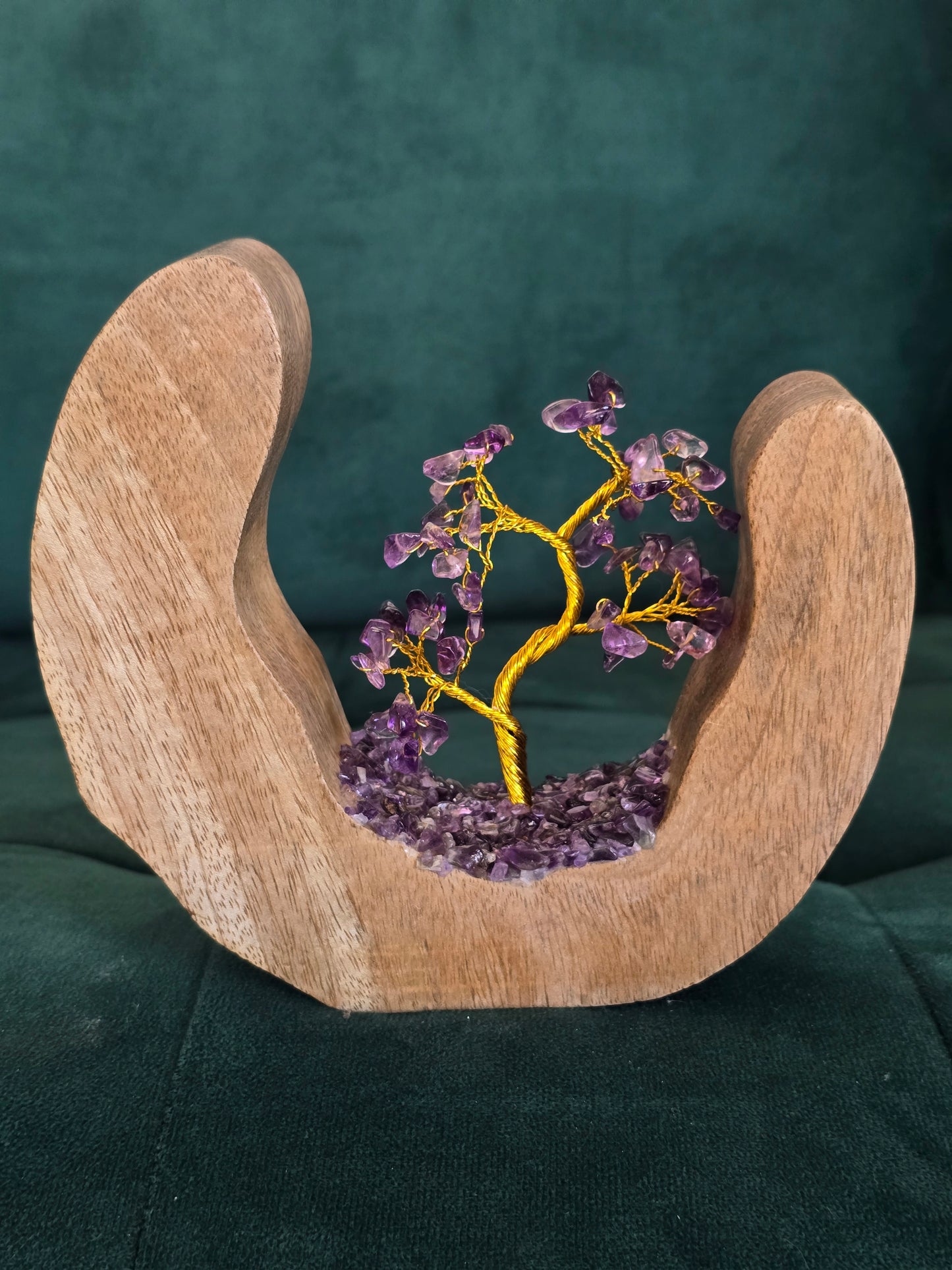 Arbre du Bonheur sur décor en bois – Pierres naturelles au choix
