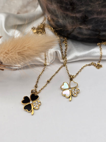 Collier “Trèfle Porte-Bonheur” – Noir ou Nacre