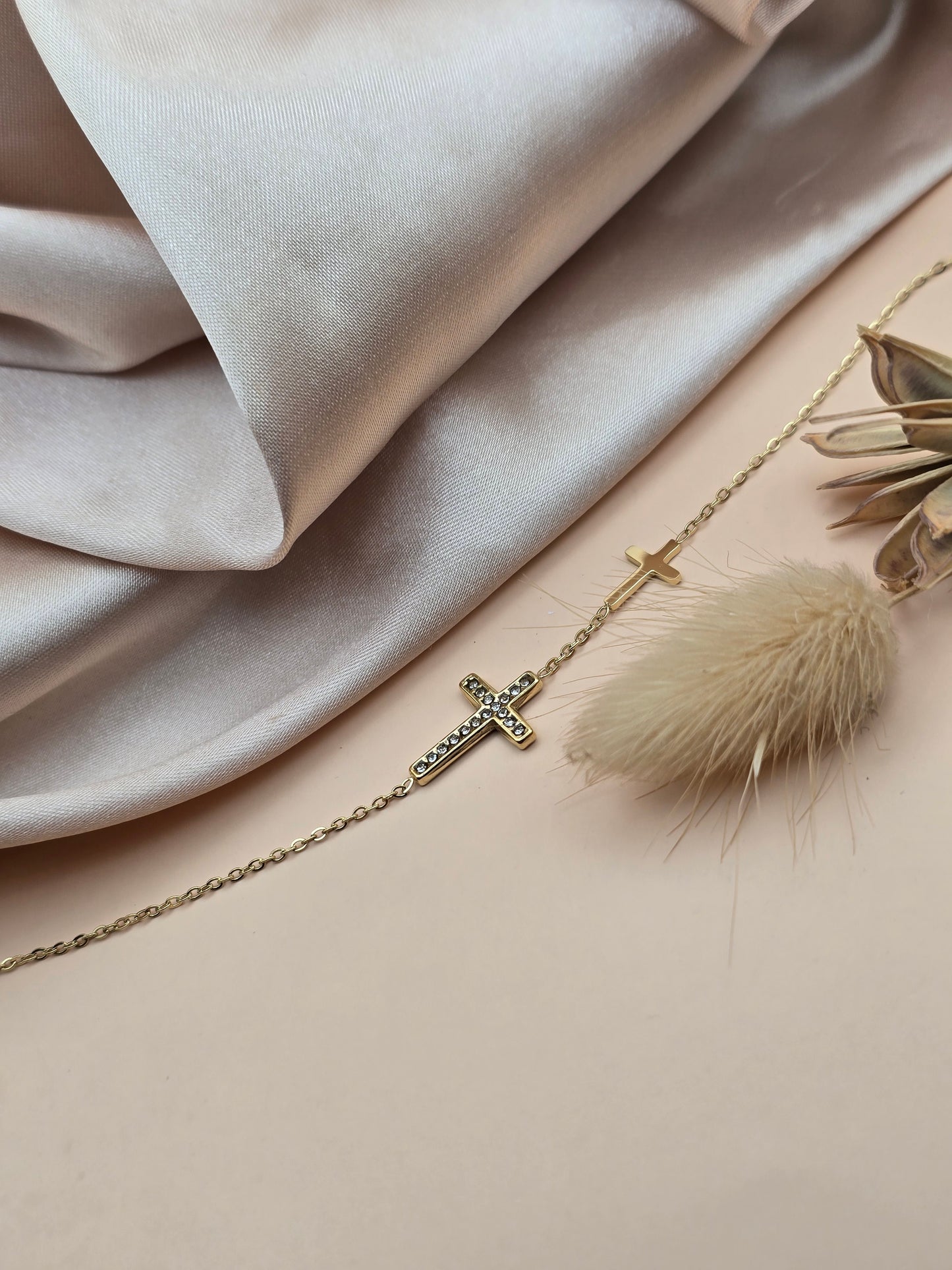 Bracelet double croix strass