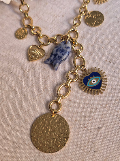 Collier Cascade Protectrice – Œil de Nazar & Sodalite –