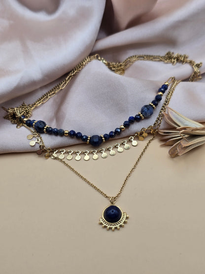 ✨ Collier Triple Rang en Pierres Naturelles – Énergie & Élégance
