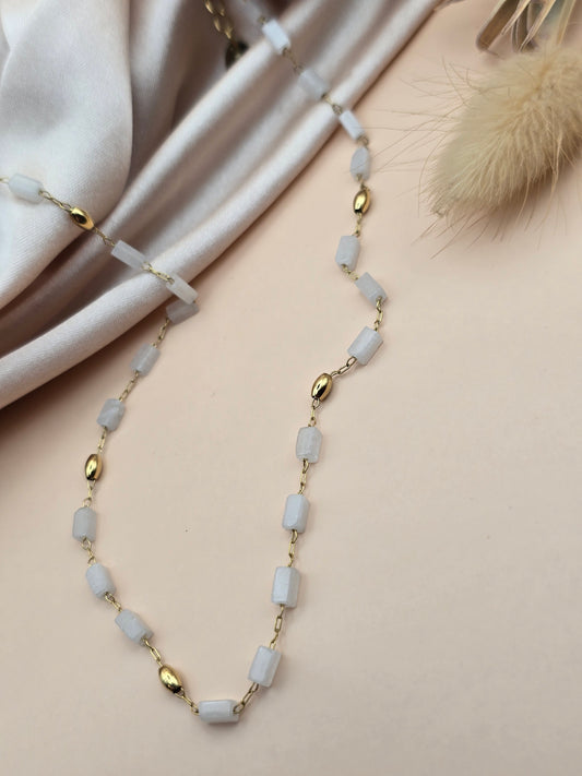 Collier Pure – Agate blanche & chaîne fine
