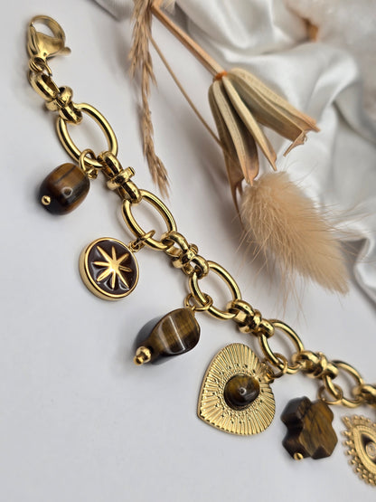 Bracelet “Protection Dorée” – Œil de Tigre & Talismans
