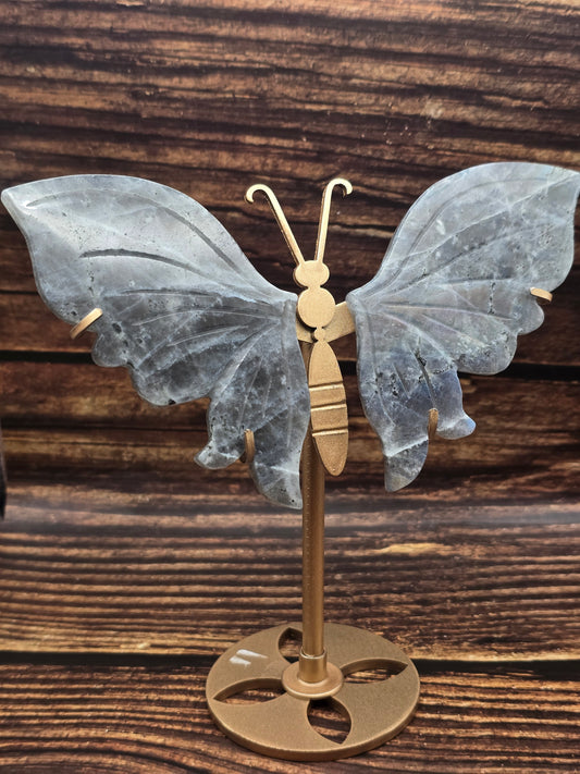 Papillon en Labradorite sur Socle 140 à 160 mm – Protection, Grade AA