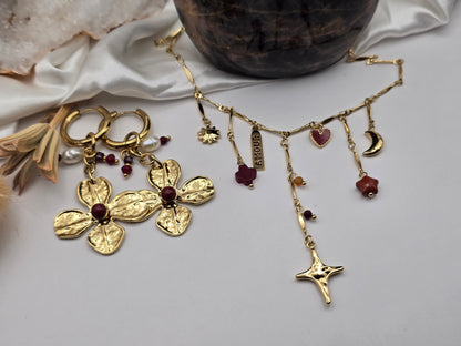 Collier Étoile & Jaspe Rouge – Acier inoxydable