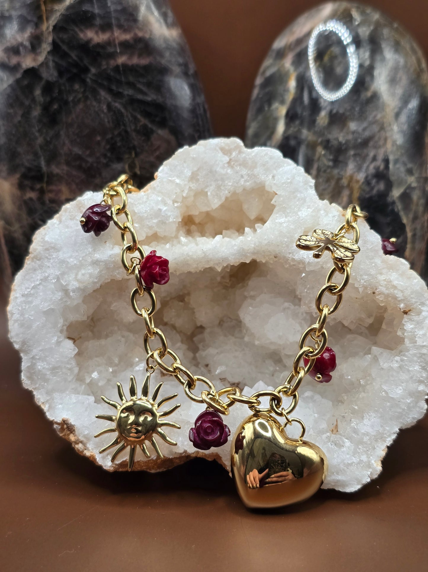 Collier Jaspe Rouge & Cœur – Acier inoxydable