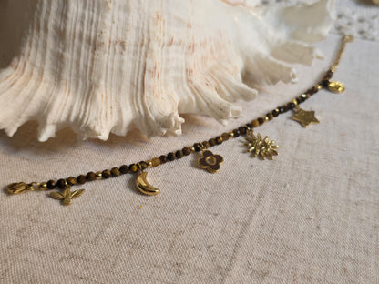 Bracelet Cœur Doré & oeil du tigre