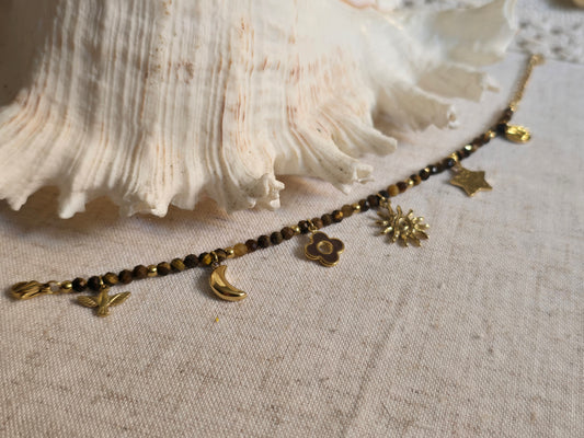 Bracelet Cœur Doré & oeil du tigre