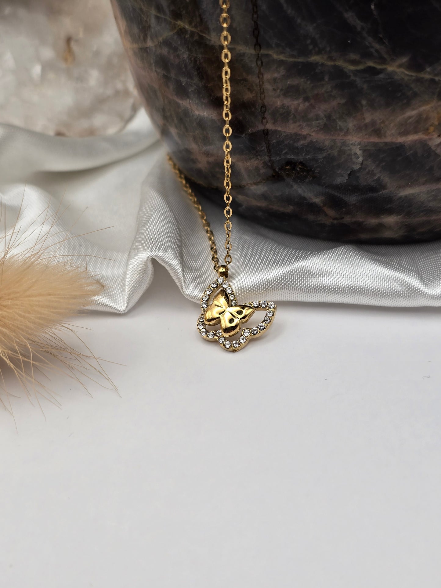 Collier “Papillon Cristal” – Doré
