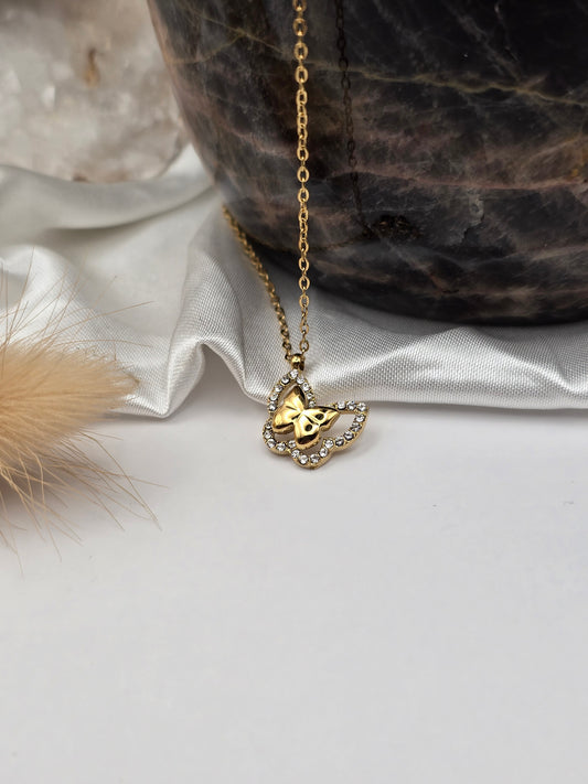 Collier “Papillon Cristal” – Doré