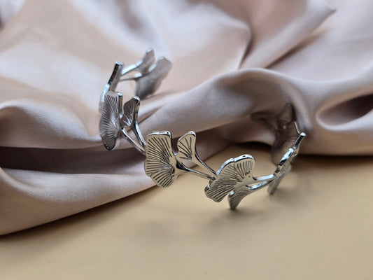 Bracelet jonc Ginkgo argenté