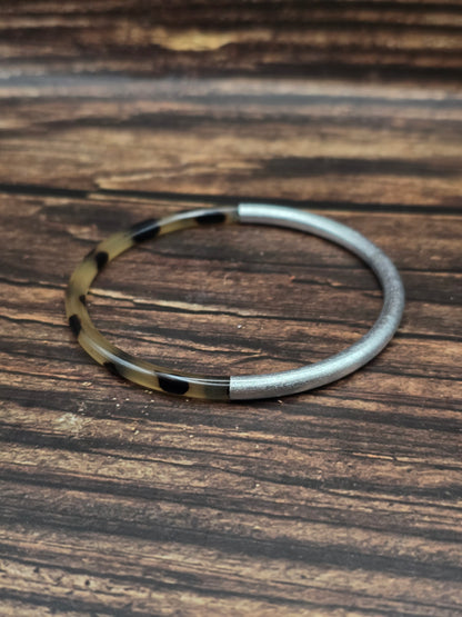 Bracelet fin en corne de buffle véritable – Léopard & feuille d’or ou d'argent