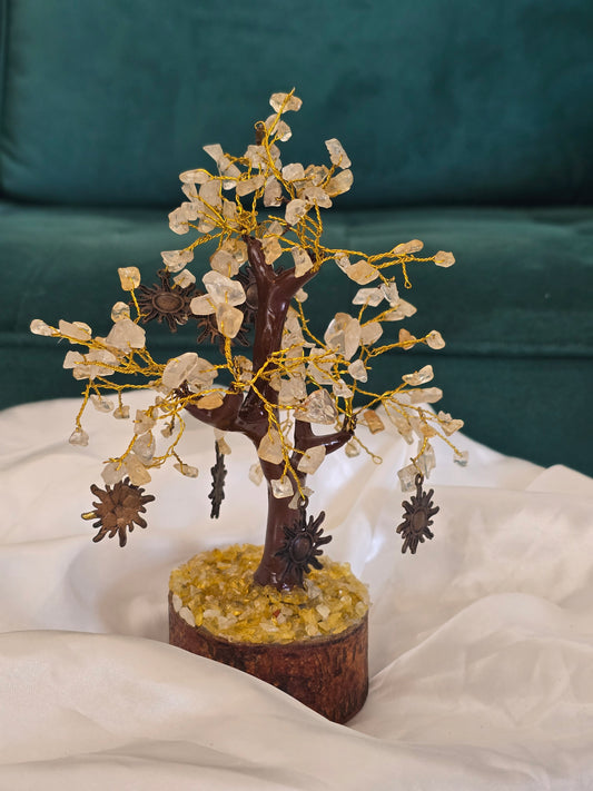 Arbre du bonheur en Citrine – Symboles soleil – 160 pièces ☀️🌳