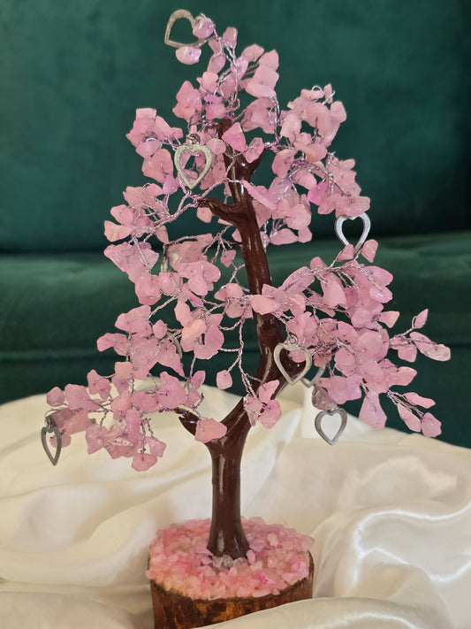 Arbre du bonheur en Quartz rose – Symboles cœur – 300 pièces 💗