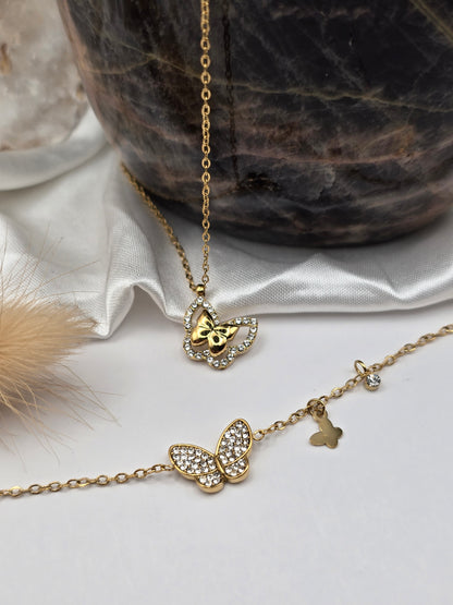 Bracelet “Papillon Étincelant” – Doré ou Argenté