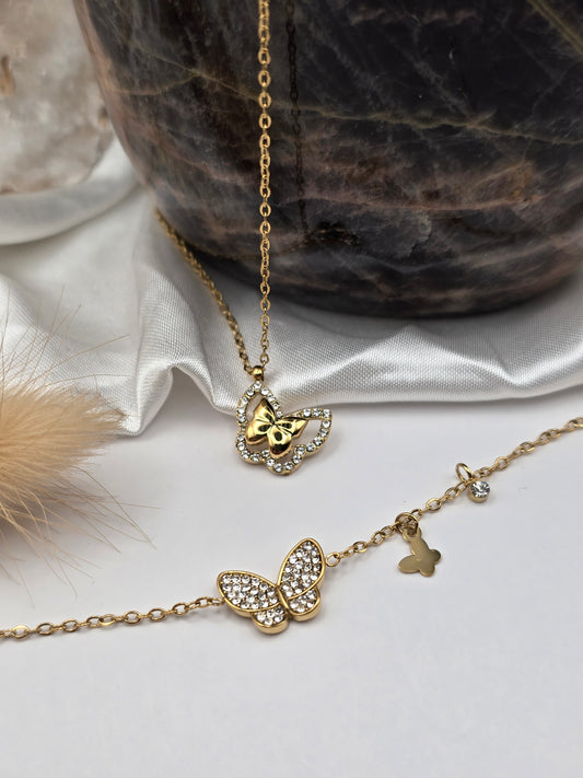 Bracelet “Papillon Étincelant” – Doré ou Argenté